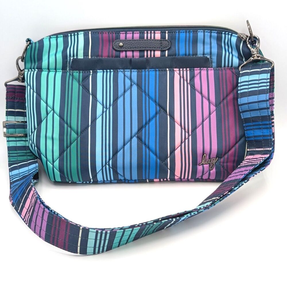 NWOT Lug Flare Crossbody Shoulder Bag Purse Love Stripe Multicolor Rainbow